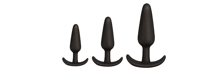 The Naughty Silicone Anal Training Kit from Adam and Eve features a trio of graduated butt plugs so you can go from beginner to expert. 